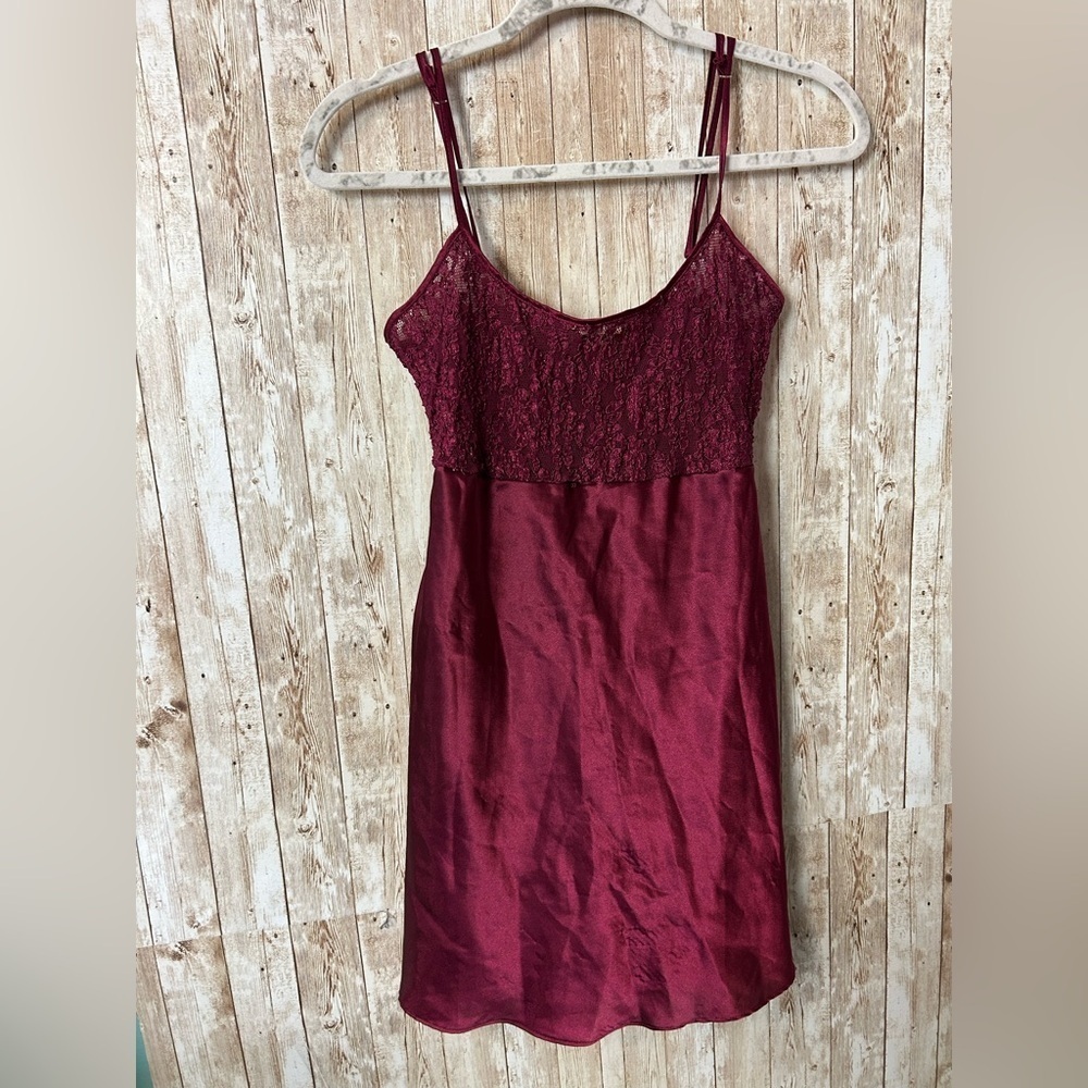 Vintage Victorias Secret S burgundy lace slip dress satin chemise nightie